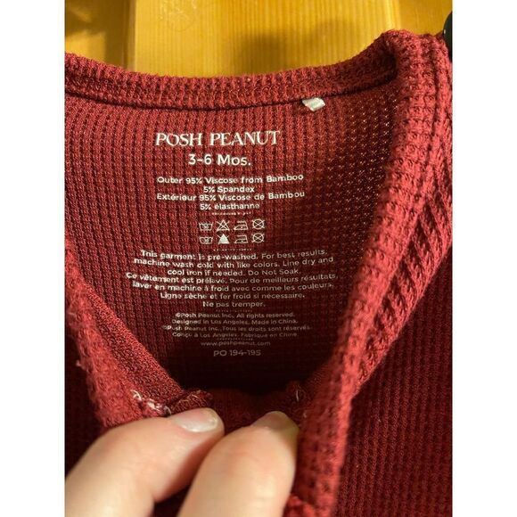 Posh Peanut Baby Waffle Knit Henley Jumpsuit + Matching Bow‎ Headband 3-6M - Picture 9 of 10